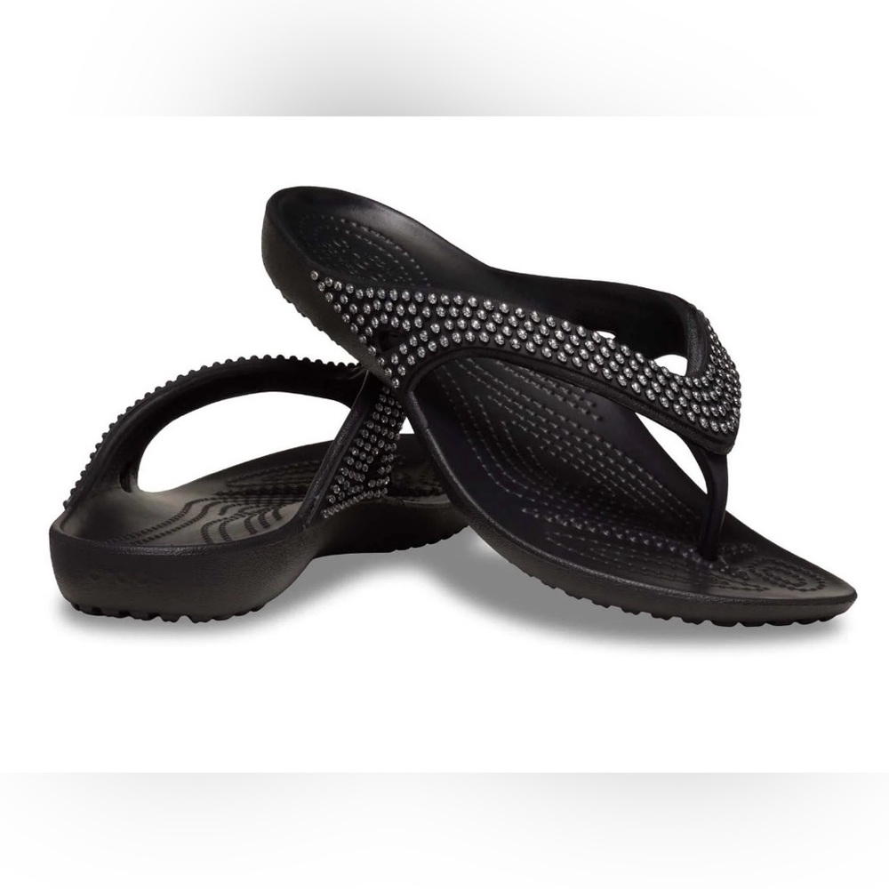 Crocs Women's Kadee II Jewels Flip Flop Bling Crystal Black Sandals Summer